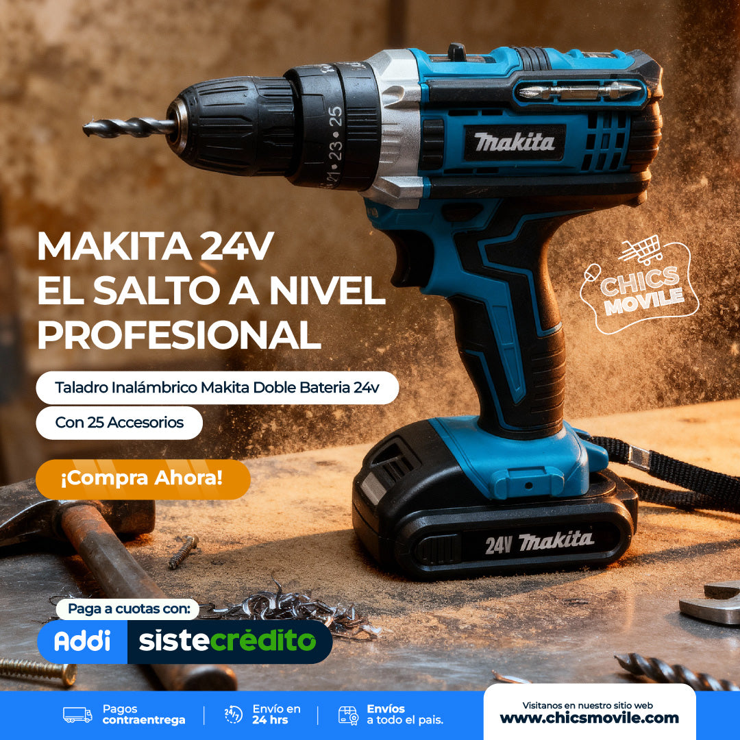 Taladro Inalámbrico Makita Doble Bateria 24v Con 25 Accesorios 👷