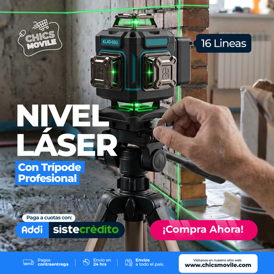 Nivel láser 4D de 16 Líneas Verde Kit completo con Trípode