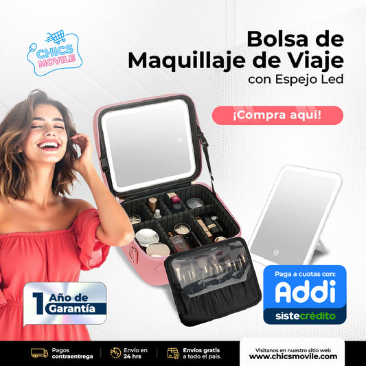 Estuche de Maquillaje con Espejo y Luz LED