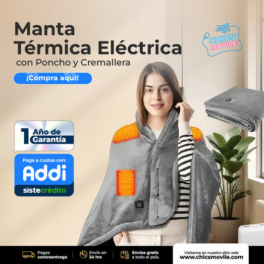 Manta Térmica Eléctrica con Poncho y Cremallera
