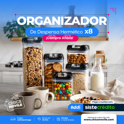 Organizador de despensa hermético x8 recipientes