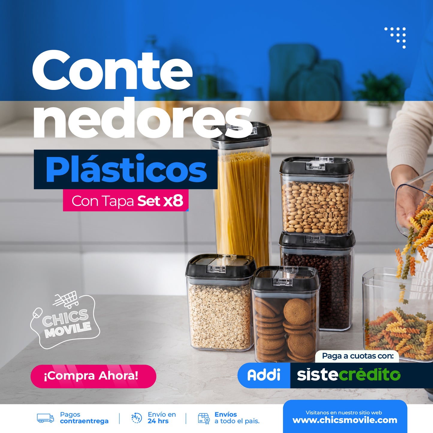 Organizador de despensa hermético x8 recipientes