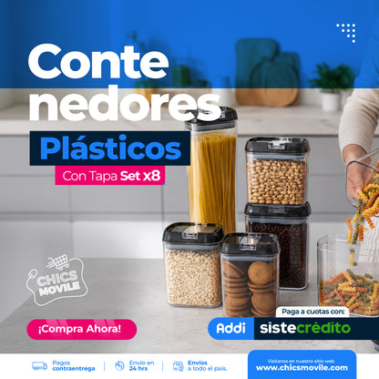 Organizador de despensa hermético x8 recipientes