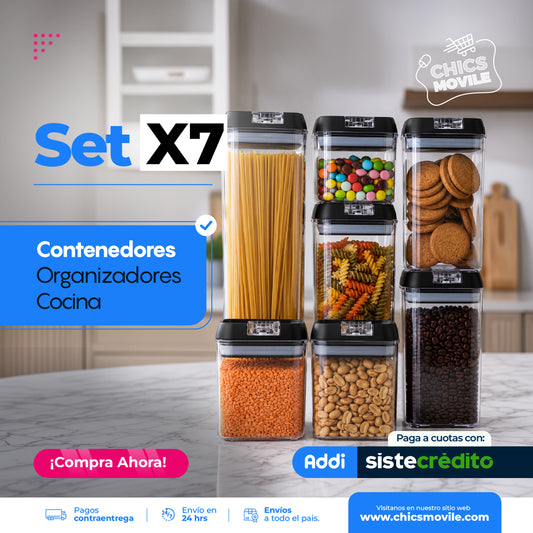 Organizador de despensa hermético x7 recipientes