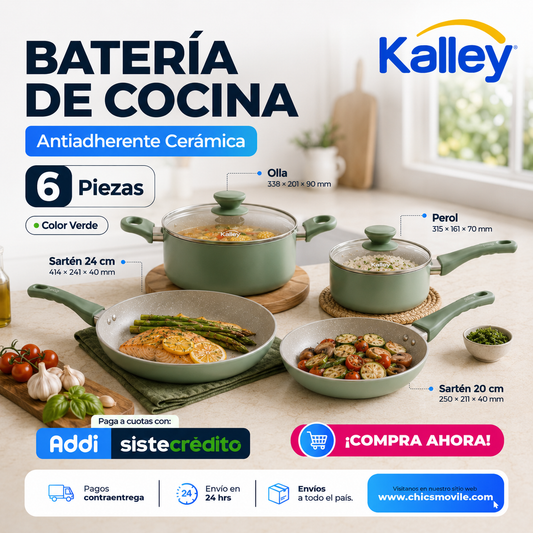 Batería de Ollas de Cocina Antiadherente Cerámica x 6 piezas
