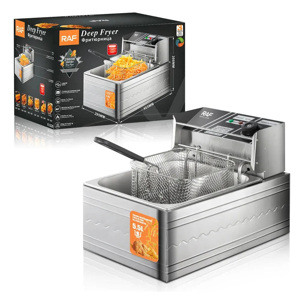 Freidora Eléctrica RAF 6 Litros 1600W Acero Inoxidable