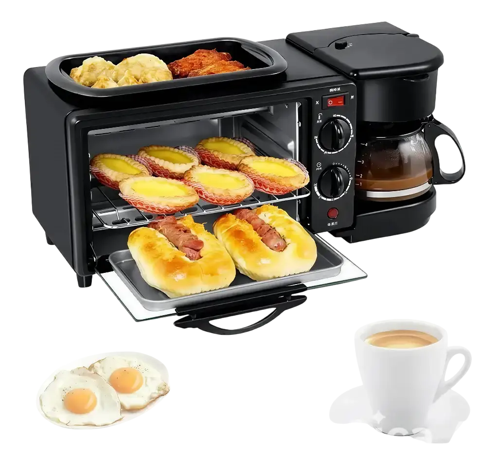 Desayunador 3 en 1 con horno, cafetera y sartén