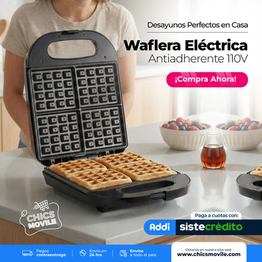 Máquina para Waffles x4 Antiadherente 110V