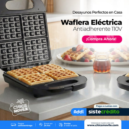 Máquina para Waffles x4 Antiadherente 110V