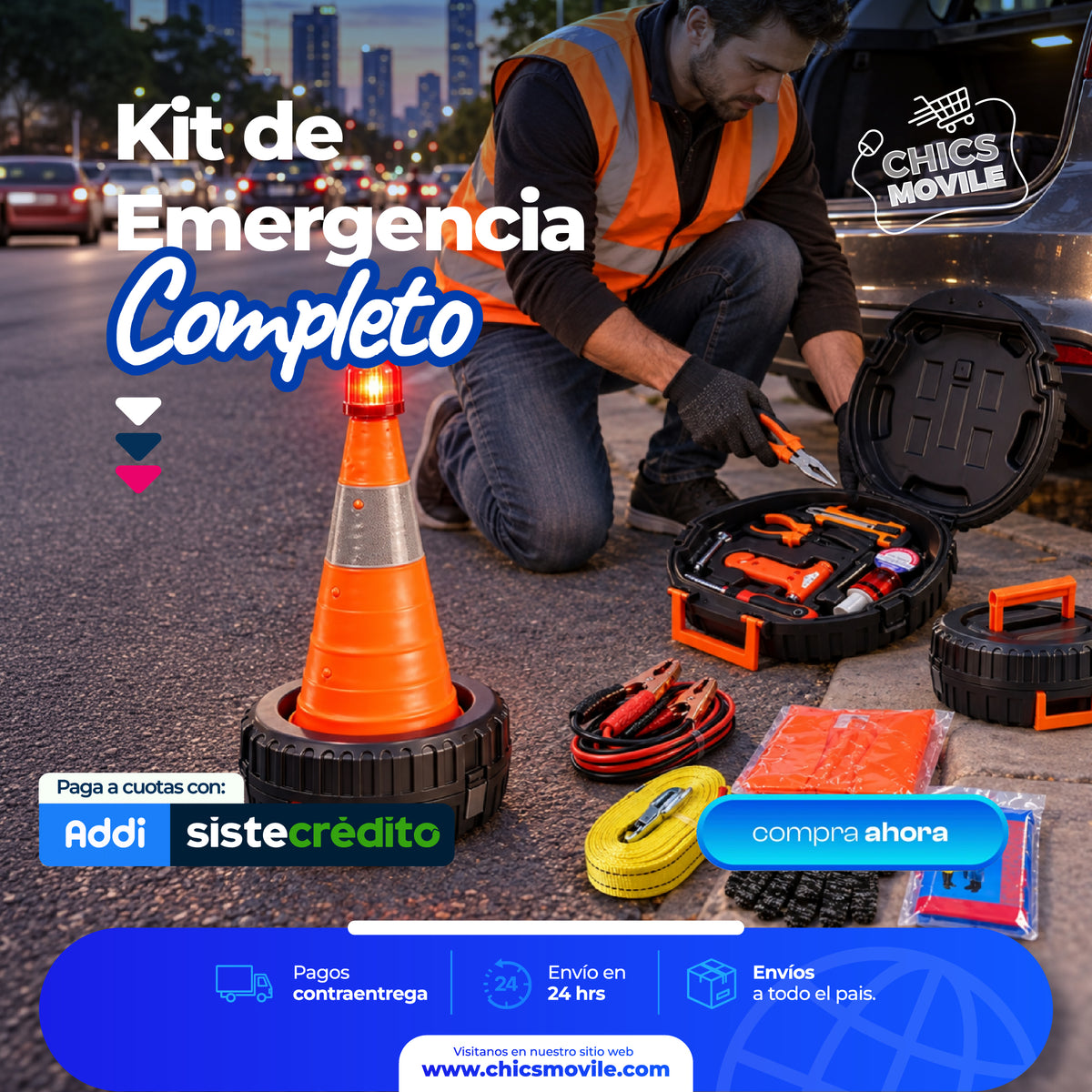 Kit De Carreteras Para Auto Kit De Emergencia + Cono Led