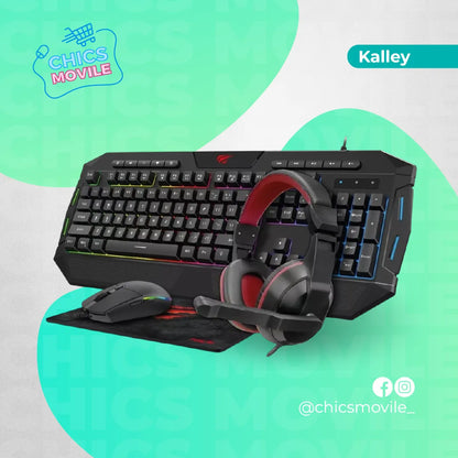 Combo KALLEY Alámbrico Gaming Teclado + Audífonos + Mouse 🎮🖥️🧒🏻 - Chics Movile