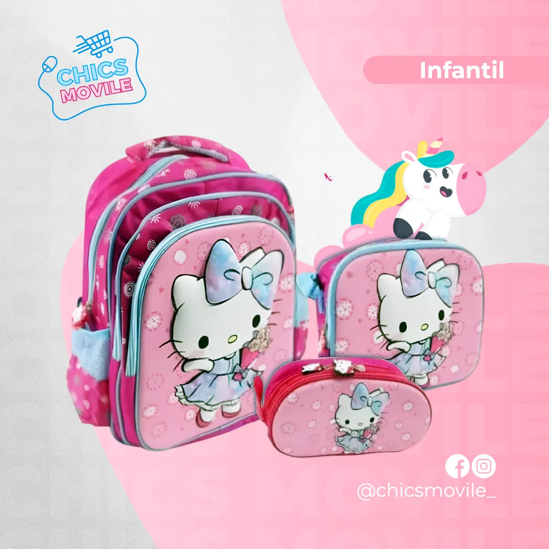 Kit Escolar: Maleta + Cartuchera + Lonchera 🎒 - Chics Movile