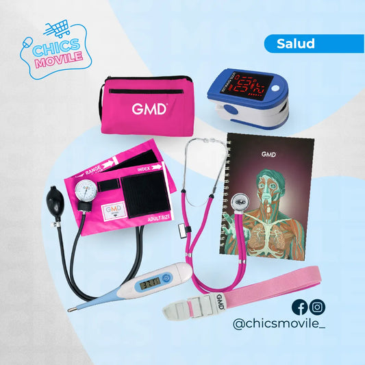 Kit de enfermería GMD Tensiómetro, Fonendoscopio + Oxímetro + Termómetro + Torniquete Elástico + Cuaderno GMD ✅🧑‍⚕️ - Chics Movile