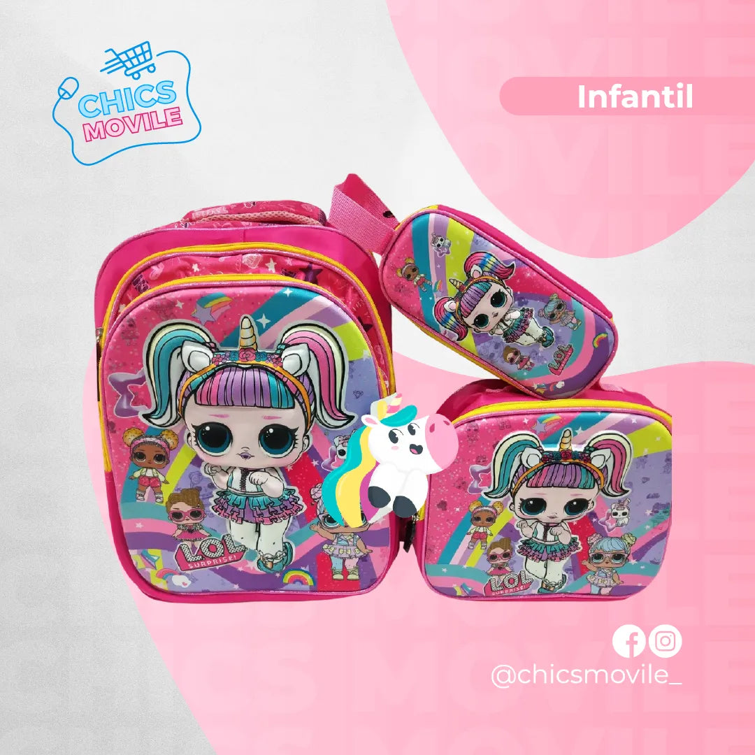 Kit Escolar: Maleta + Cartuchera + Lonchera 🎒 - Chics Movile