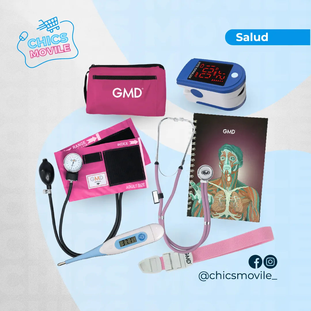 Kit de enfermería GMD Tensiómetro, Fonendoscopio + Oxímetro + Termómetro + Torniquete Elástico + Cuaderno GMD ✅🧑‍⚕️ - Chics Movile
