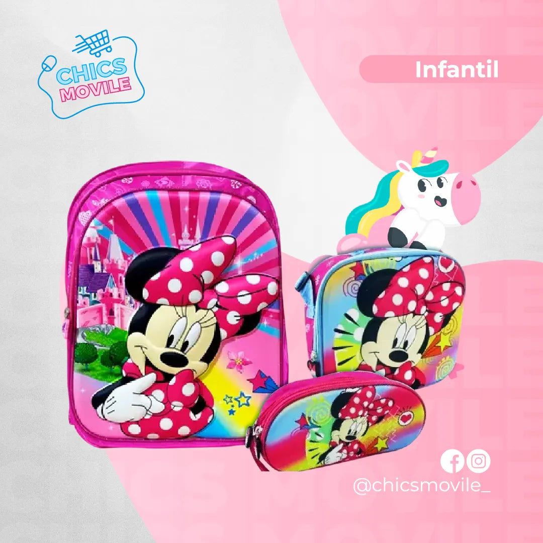 Kit Escolar: Maleta + Cartuchera + Lonchera 🎒 - Chics Movile