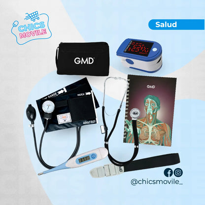 Kit de enfermería GMD Tensiómetro, Fonendoscopio + Oxímetro + Termómetro + Torniquete Elástico + Cuaderno GMD ✅🧑‍⚕️ - Chics Movile