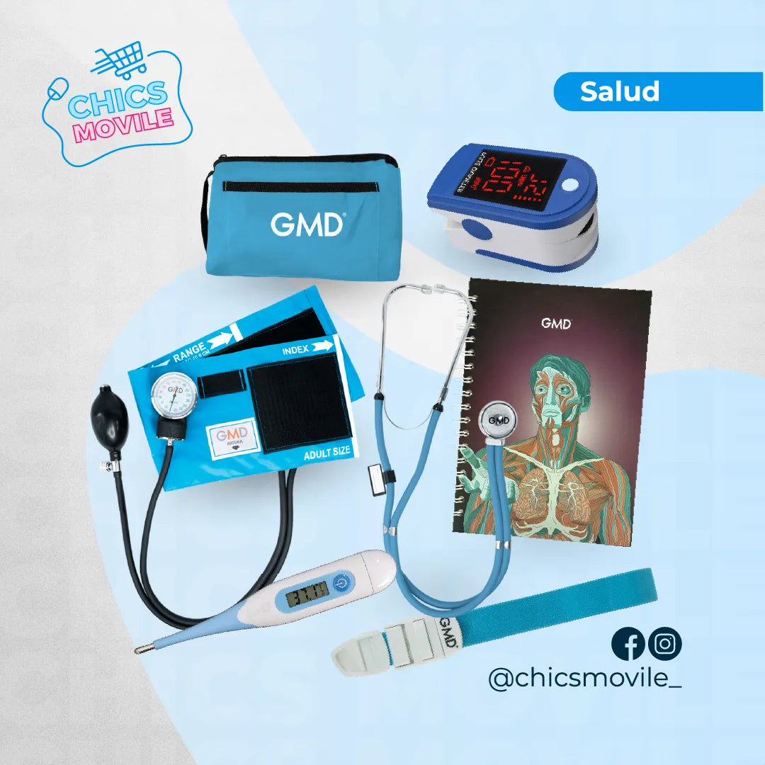 Kit de enfermería GMD Tensiómetro, Fonendoscopio + Oxímetro + Termómetro + Torniquete Elástico + Cuaderno GMD ✅🧑‍⚕️ - Chics Movile
