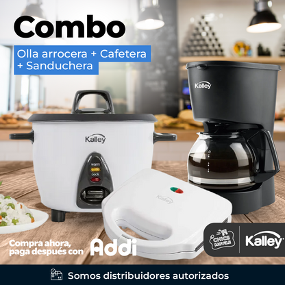 Combo KALLEY Olla Arrocera + Sanduchera + Cafetera ☕🍲