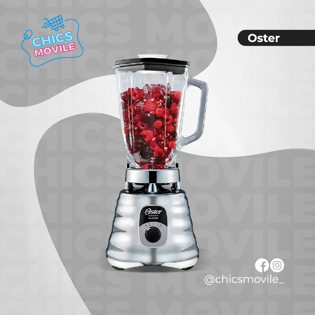 Licuadora Clásica Oster® Cromada Con Perilla Ergonómica De 3 🥭🍹👨🏻‍🍳 - Chics Movile