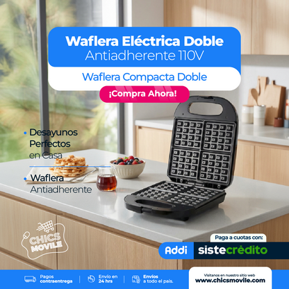 Máquina para Waffles x4 Antiadherente 110V
