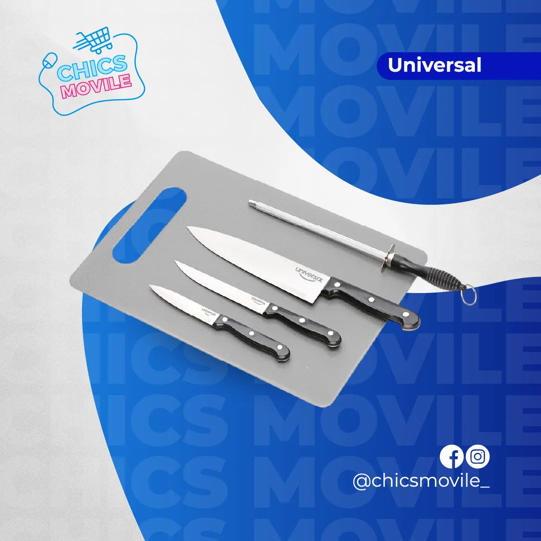 Set X3 Cuchillos + Tabla + Afilador Universal 👨‍🍳🔪 - Chics Movile