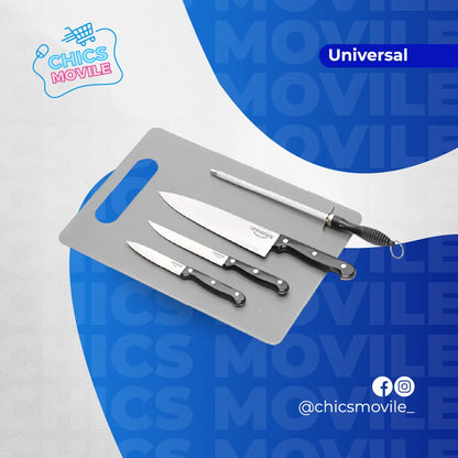 Set X3 Cuchillos + Tabla + Afilador Universal 👨‍🍳🔪 - Chics Movile
