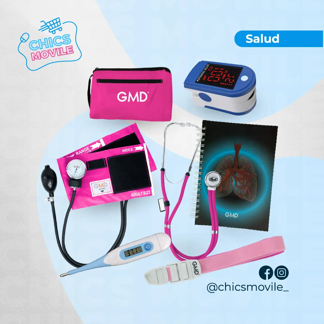 Kit de enfermería GMD Tensiómetro, Fonendoscopio + Oxímetro + Termómetro + Torniquete Elástico + Cuaderno GMD ✅🧑‍⚕️ - Chics Movile