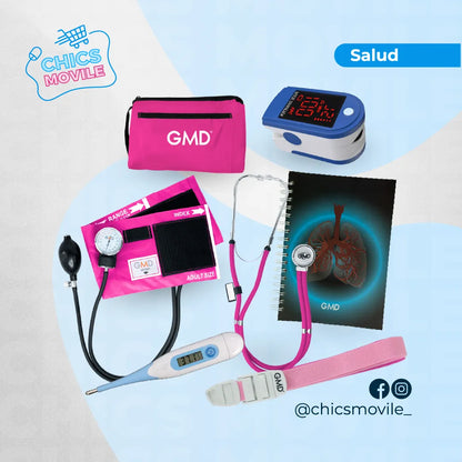 Kit de enfermería GMD Tensiómetro, Fonendoscopio + Oxímetro + Termómetro + Torniquete Elástico + Cuaderno GMD ✅🧑‍⚕️ - Chics Movile