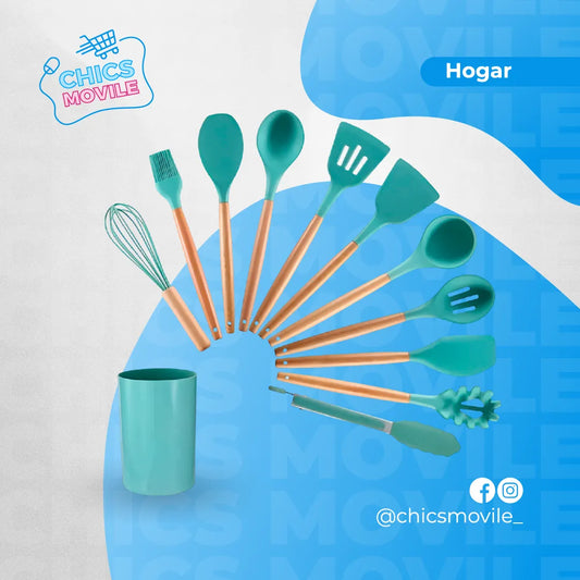 Set 12 Utensilios De Cocina Silicona Resistente Calor 👨‍🍳🍳 - Chics Movile