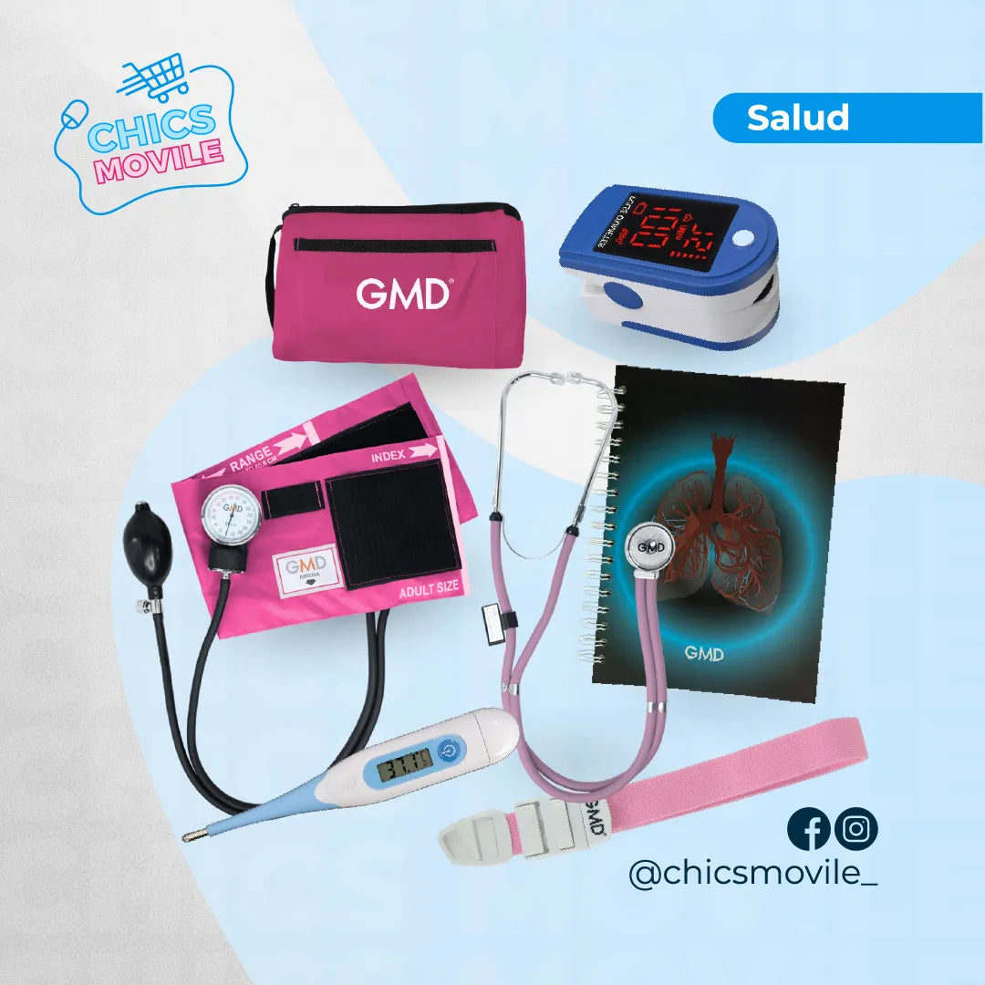 Kit de enfermería GMD Tensiómetro, Fonendoscopio + Oxímetro + Termómetro + Torniquete Elástico + Cuaderno GMD ✅🧑‍⚕️ - Chics Movile