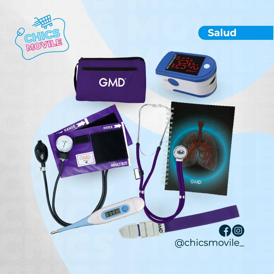 Kit de enfermería GMD Tensiómetro, Fonendoscopio + Oxímetro + Termómetro + Torniquete Elástico + Cuaderno GMD ✅🧑‍⚕️ - Chics Movile
