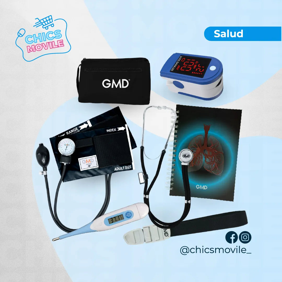 Kit de enfermería GMD Tensiómetro, Fonendoscopio + Oxímetro + Termómetro + Torniquete Elástico + Cuaderno GMD ✅🧑‍⚕️ - Chics Movile