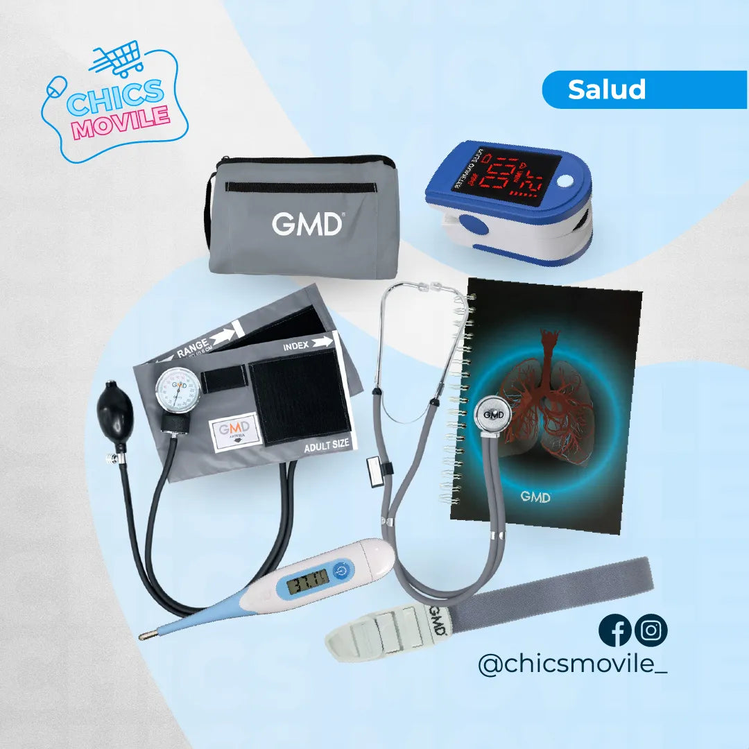 Kit de enfermería GMD Tensiómetro, Fonendoscopio + Oxímetro + Termómetro + Torniquete Elástico + Cuaderno GMD ✅🧑‍⚕️ - Chics Movile