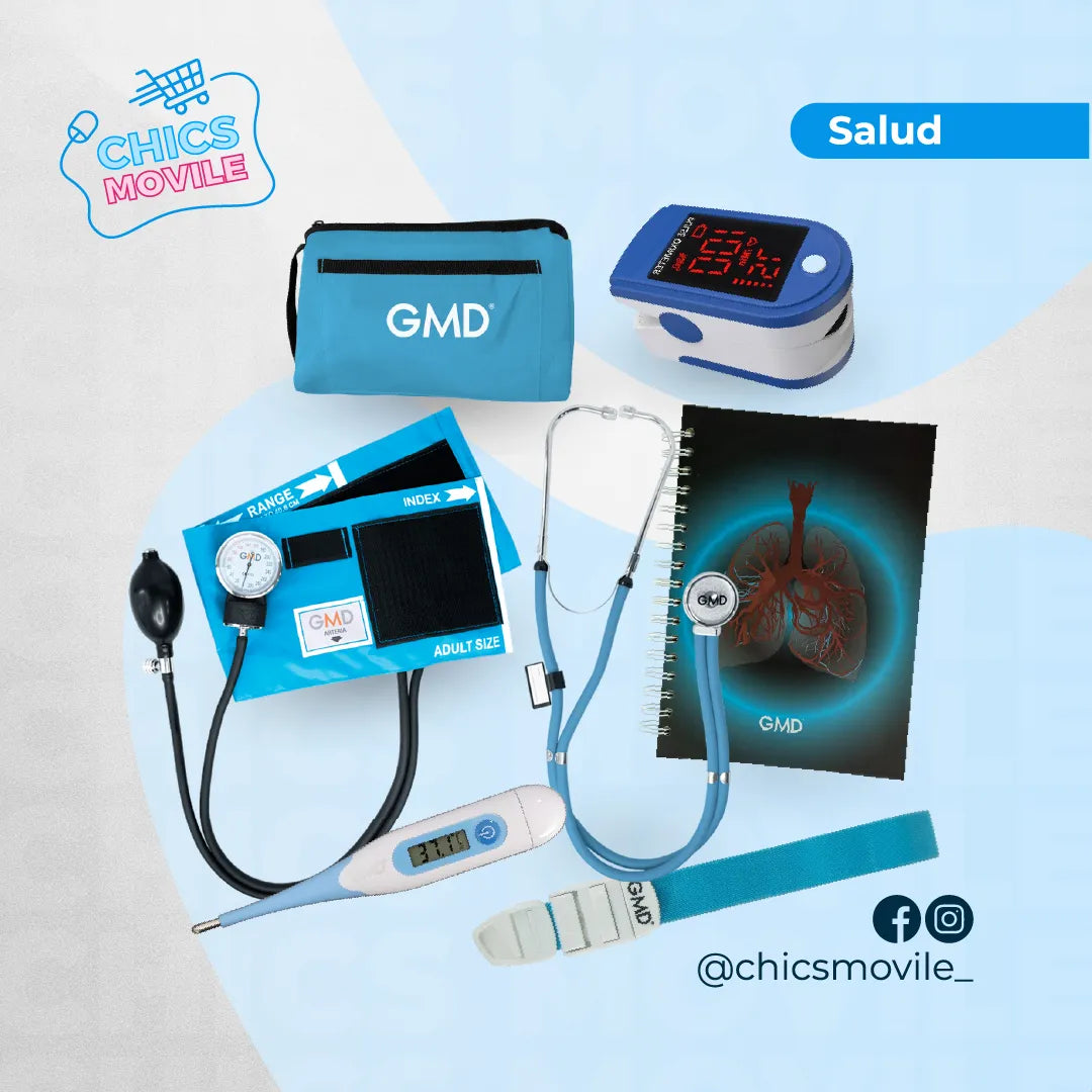 Kit de enfermería GMD Tensiómetro, Fonendoscopio + Oxímetro + Termómetro + Torniquete Elástico + Cuaderno GMD ✅🧑‍⚕️ - Chics Movile