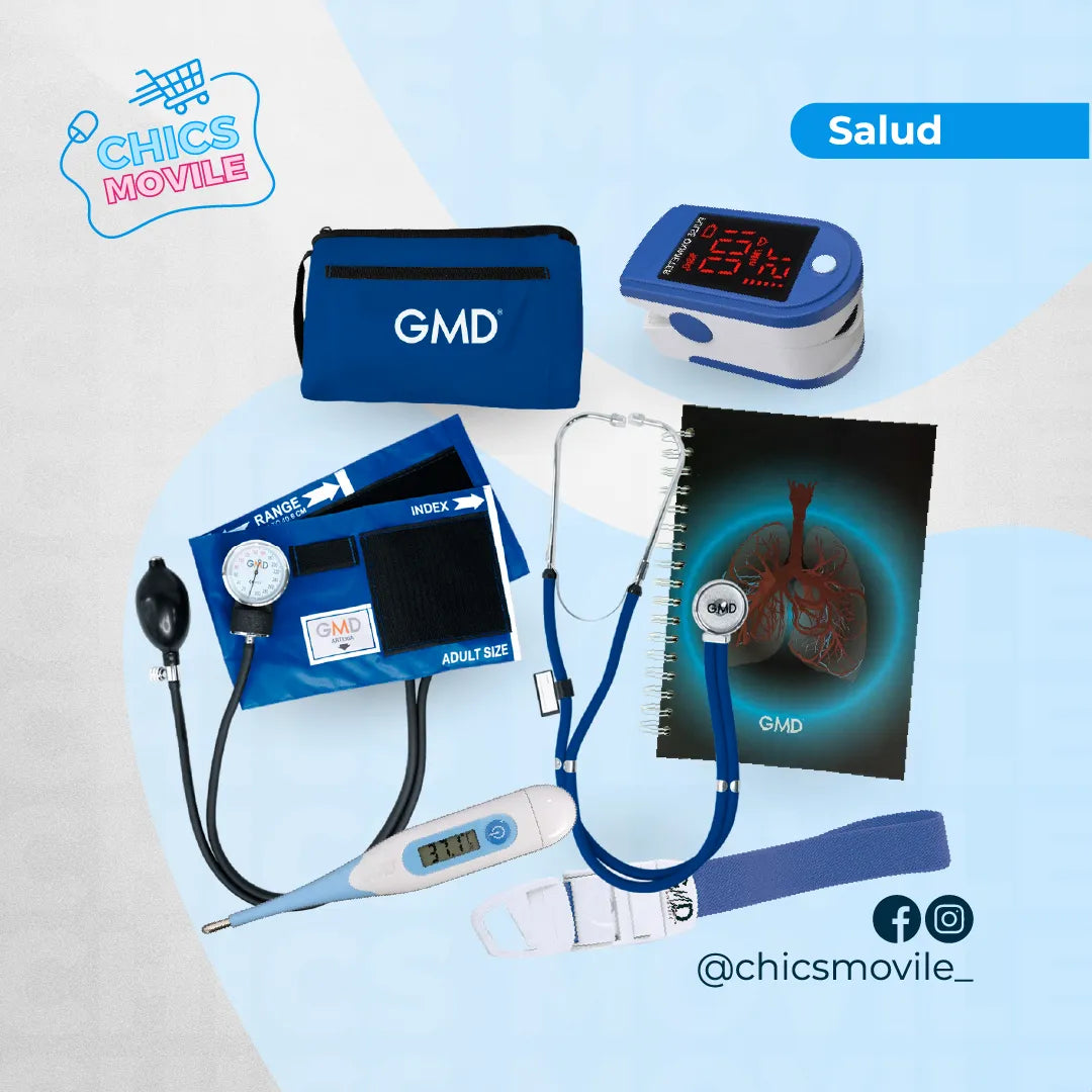 Kit de enfermería GMD Tensiómetro, Fonendoscopio + Oxímetro + Termómetro + Torniquete Elástico + Cuaderno GMD ✅🧑‍⚕️ - Chics Movile