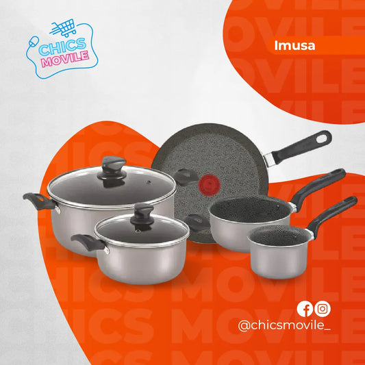 Bateria 7 Piezas Tapa Vidrio IMUSA Talent Color Gris 👨🏻‍🍳🍲 - Chics Movile