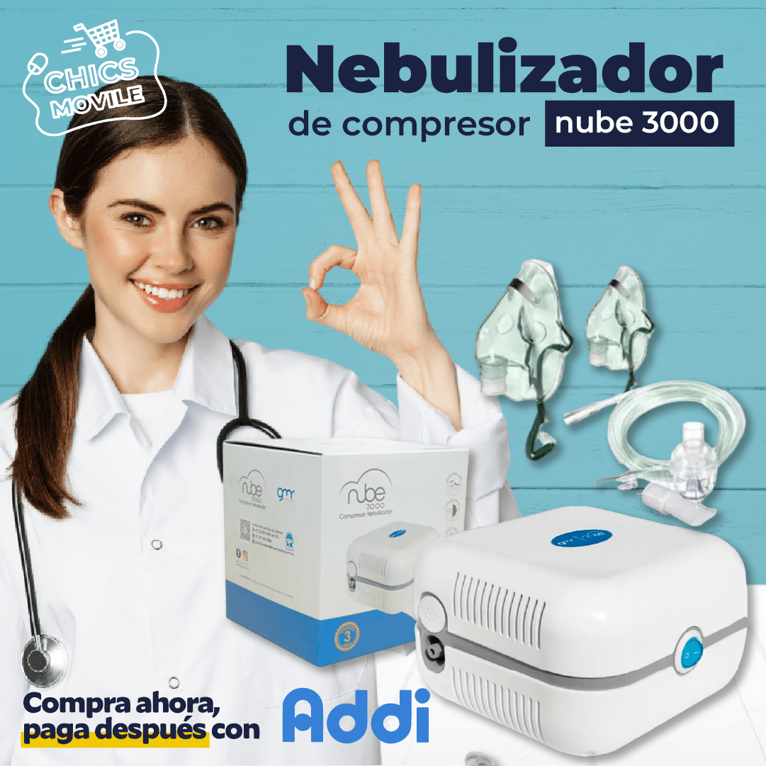 Nebulizador Adulto Pediatrico Nube + Tula ® 2 Mascarillas Color Blanco 110v/220v 🫁 - Chics Movile
