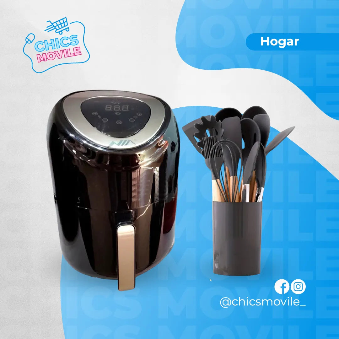 Combo De Cocina Para Mamá, Air Fryer de 2.5 Litros + Utencilios De Cocina 12 Piezas En Silicona 😍👪