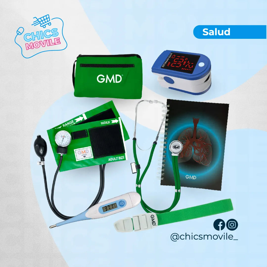 Kit de enfermería GMD Tensiómetro, Fonendoscopio + Oxímetro + Termómetro + Torniquete Elástico + Cuaderno GMD ✅🧑‍⚕️ - Chics Movile