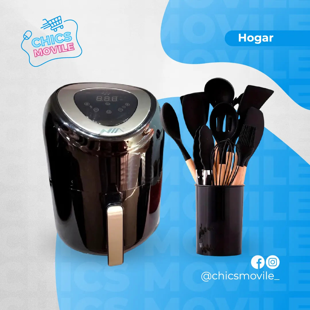 Combo De Cocina Para Mamá, Air Fryer de 2.5 Litros + Utencilios De Cocina 12 Piezas En Silicona 😍👪