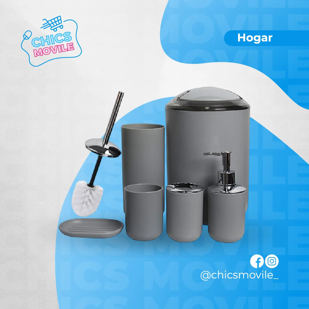 Set Utensilios Accesorios De Baño Jabonera Papelera Juego X6 🚻🛀 - Chics Movile