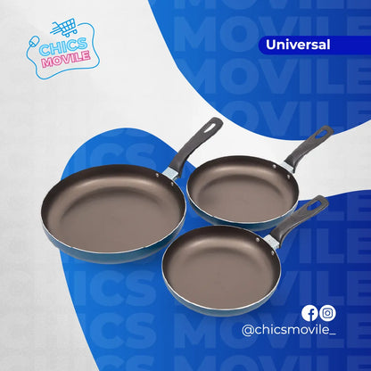Juego De Sartenes X3 Universal Mass Color Azul 🍳🥘 - Chics Movile