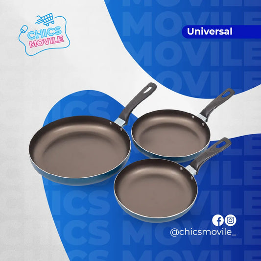 Juego De Sartenes X3 Universal Mass Color Azul 🍳🥘 - Chics Movile