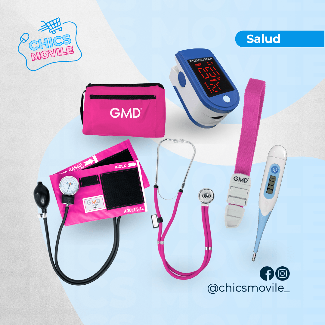 Kit de enfermería GMD Tensiómetro, Fonendoscopio + Oxímetro + Termómetro + Torniquete Elástico - Chics Movile