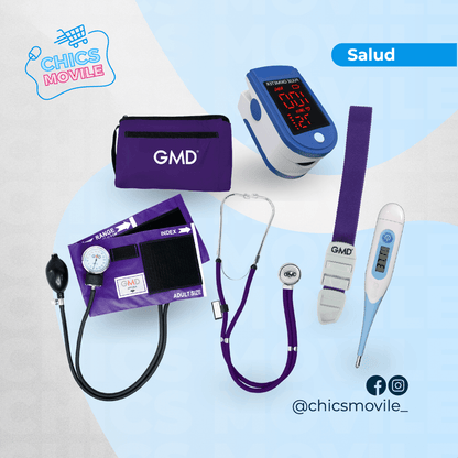 Kit de enfermería GMD Tensiómetro, Fonendoscopio + Oxímetro + Termómetro + Torniquete Elástico - Chics Movile