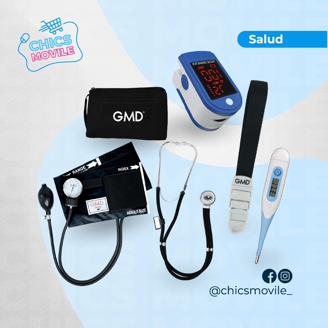 Kit de enfermería GMD Tensiómetro, Fonendoscopio + Oxímetro + Termómetro + Torniquete Elástico - Chics Movile