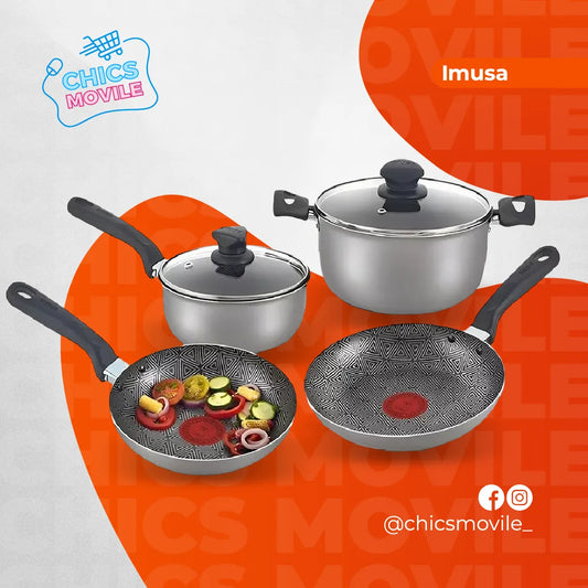 Set IMUSA Antiadherente Batería 6 Piezas Talent 🍲👨🏻‍🍳🏚️ - Chics Movile