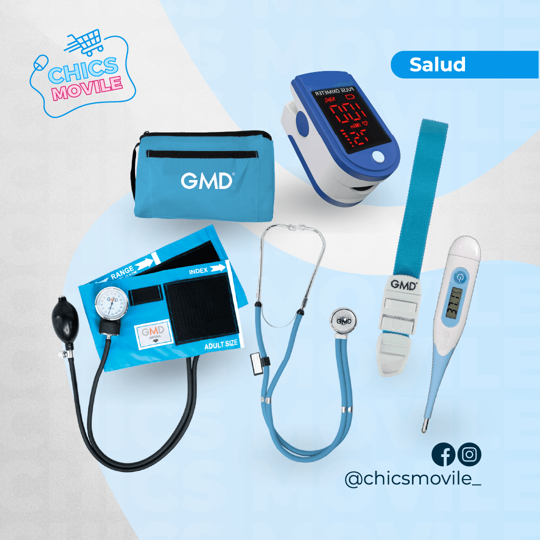 Kit de enfermería GMD Tensiómetro, Fonendoscopio + Oxímetro + Termómetro + Torniquete Elástico - Chics Movile
