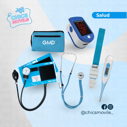 Kit de enfermería GMD Tensiómetro, Fonendoscopio + Oxímetro + Termómetro + Torniquete Elástico - Chics Movile